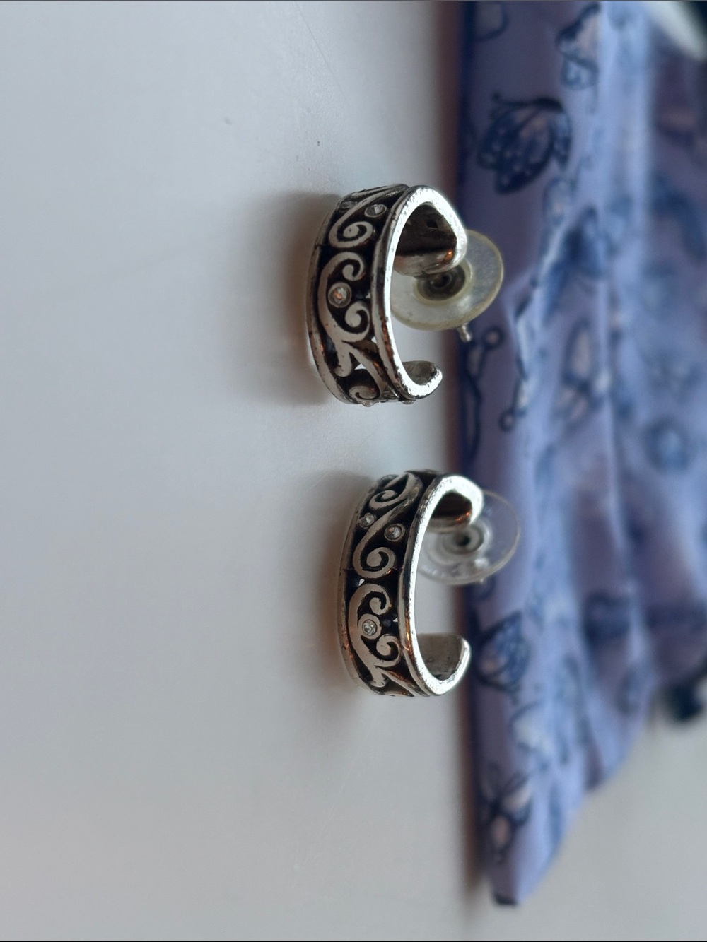 Brighton Silver Scroll with Crystal Gems Half-Hoop Earrings